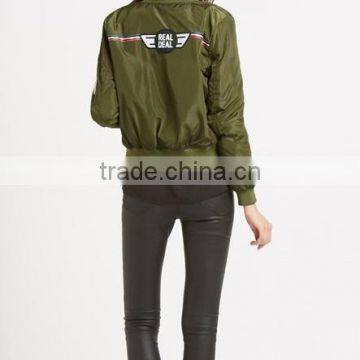 Guangzhou Clothing Latest Design Women Satin Bomber Jacket photo-2