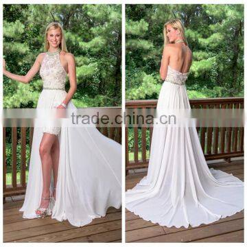 white sexy ladies one piece evening beaded leg open prom dress