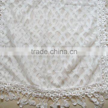 Fashion 100%cotton Popular Lady Geometrical Cotton White Lace Scarf photo-3