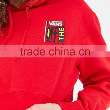 Mgoo Customize Women's Red Cropped Hoodie Sweatshirt Relaxed Fit Ribbed Cuff Long Sleeves Cotton Fleece Hoodies photo-6