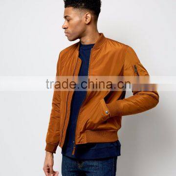 Hot Sale 2017 Fashion Customize Mens Camel Bomber Jacket Cuffed Hem 100% Polyester Double Pocket Sides photo-6