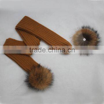 Myfur Children Size Knitted Wool Scarf With Detachable Real Raccoon Fur Balls photo-4