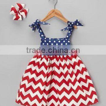 2016 memorial day latest fashion dresses baby girl gallus fluffy dress chevron one piece July 4th dress