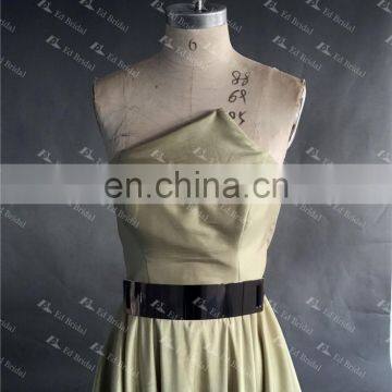 LN146 Real Sample 2016 Fashion Golden Belt Unique Neckline Olive Green Taffeta Wholesale Maxi Evening Dress photo-3
