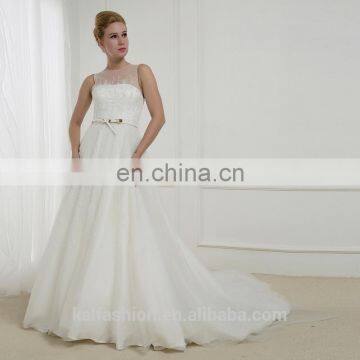 EB2913 A Line scoope Heavy beaded PU Belt Elegant wedding dress