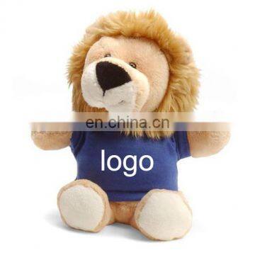 Promotionl gift Blue T-shirt white logo printing Small plush toys lion