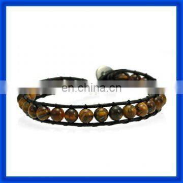 new 2014 Hot Sale Tiger Eyes Beads Leather Wrap Bracelet TPCL146#