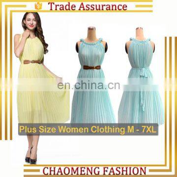 9033# Elegant Casual Summer Sleeveless Plain Color Chiffon Maxi Dresses Bohemian Beach Sun Dress Plus Size Women Clothing