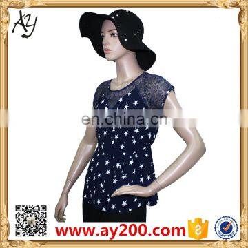 Women Flower Printed T-shirt Cheap T Shirt Chiffon Long Shirt With Lace photo-2