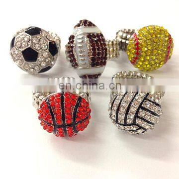 New trends 2017 wholesale adjustable silver plating colorful rhinestone football team rings