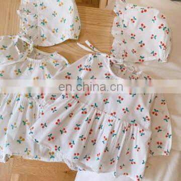 Baby cherry fruit print long-sleeved jumpsuit