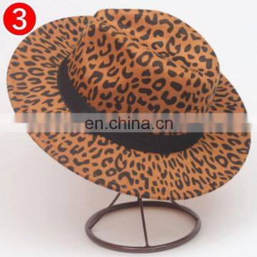 New 10colors Cheetah Leopard Printed Polyester Fleece Felt Soft Panama Hat With Grosgrain Band photo-5