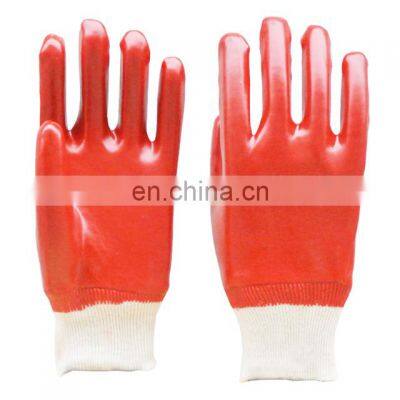 Oil & Chemical Resistant Hand Protection Cotton Interlock Knit Wrist Red PVC Gauntlet Gloves photo-2