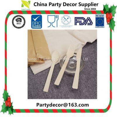 High Quality Food Safe Wooden and Bamboo Knife Fork Spoon Disposable Cutlery Set Western Take-out Food Bamboo and Wooden Knife and Fork Degradable Tableware Customize Logo and Design Available Too photo-2