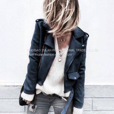 Lady Long Sleeve Faux Suede Zipper Short Coat Plus Size Women Jacket Tops Outwear X20210412 photo-4