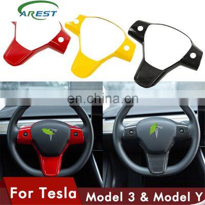 Carest Model3 Car Steering Wheel Decorative Patch For Tesla Model 3 Y Carbon Fiber ABS Decorative Accessories Model Three 2020