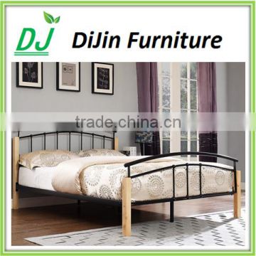 high quality and low price modern metal double bed with wood post