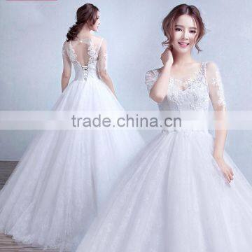 C23353B hot sale lady fashion short sleeves white lace wedding dress