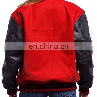 Wholesale Plain Men or Women Custom Black Baseball Letterman Varsity Jacket With Leather Sleeves photo-5