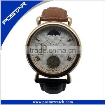 Casual Wrist Watch Japan Men Genuine Leather Moon Phase Watch