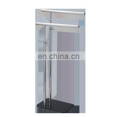 Factory Simple Modern Style Floor Standing Double Handle Easy Dry Bathroom Hotel Stainless Steel Stand Towel Rack