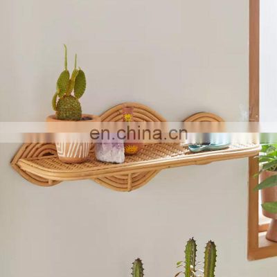 Hot Sale Rattan Wall Shelf Indoor Holder kitchen rattan bracket with swirling Decor Wholesale Vietnam Supplier