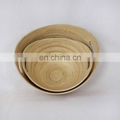 High Quality Large Set of 2 Natural Spun Bamboo Salad Bowl, Natural Handmade Serving Bowls Wholesale photo-3