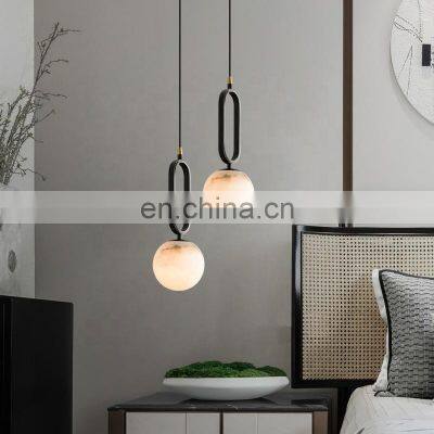 Simple Globe Pendant Hanging Lamps Led Ceiling Modern Small Alabaster Chandelier photo-2