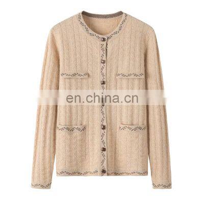 Women's Casual Solid Pattern Crew Neck Cashmere Sweater Cardigan Single Breasted Button Style for Autumn/Winter