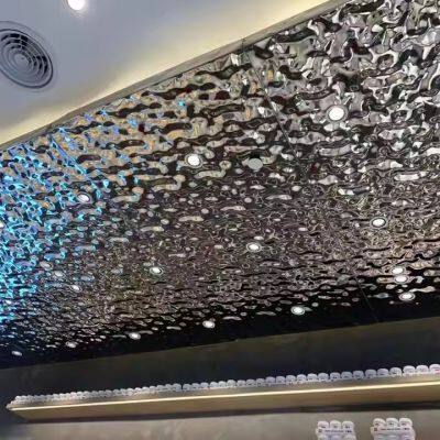 Hot Selling ss201 304 316 PVD Color Blue Mirror Water Wave ripple Stainless Steel Stamped Ripple Sheet for wall steel sheet