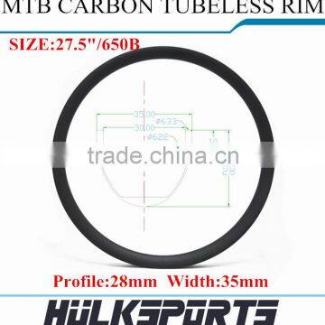 Carbon Fiber 27.5/650B Mountain Bicycle Rim Carbon Rims For Sale Hookless 35mm Width Tubuless Bicycle Carbon Rims
