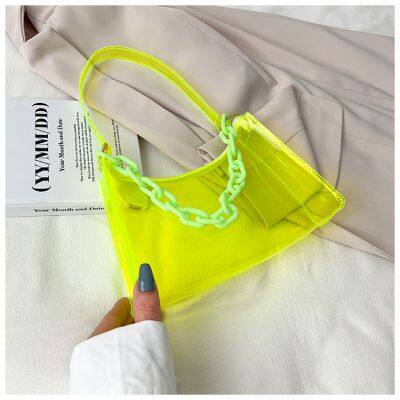 Stylish Transparent Jelly Shoulder Bag for Women, Colorful PVC Underarm Crossbody With Chain Strap, Spring Summer Casual photo-2