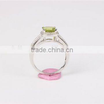 Fahion Prong Setting Square Natural Stone Crystal Silver Engagement Ring photo-5