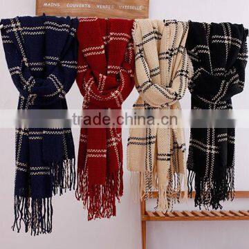 New Model Autumn Winter long Tassel Fringe Checked Plaid Blanket Shawl