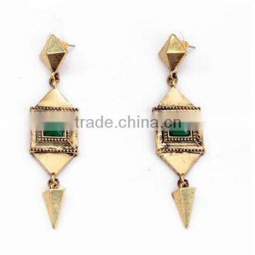 new Vintage retro green stone gold drop tassel earrings for women fashion wedding jewelry brincos ouro statement earring