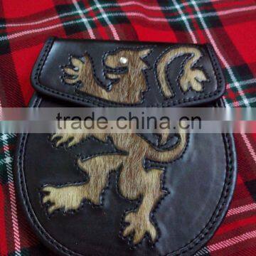 Scottish Rampart Lion Leather Sporran Made Of Fine Quality Leather Material