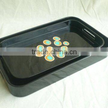 Set of two black and white rounded rectanglel lacquered tray TK Vietnam