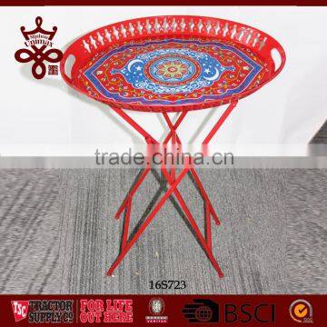 Picture Printing Decal Side Tables Folding Oval Metal TV Tray Table