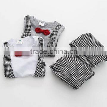 Summer hot sale model of kid clothes set the newest 2014 stand collar striped wholesale alphabet printed casual kids clothes