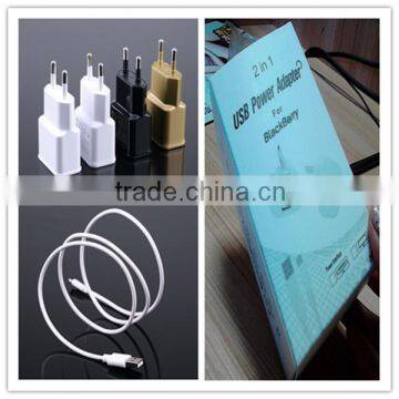 OEM black white gold logo printing retail package with micro cable US EU plug 5v 1.5a mobile charger parts