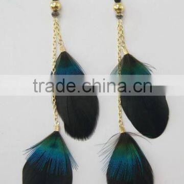 2014 fashion PEACOCK BLUE feather earrings-7949