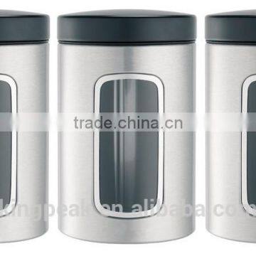 High Quality Stainless steel Window Canister Set /herbs and spices Jars/Stainless Steel Food Storage Spice Jars