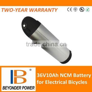 Factory direct sale,lithium bottle battery 36V10Ah for e-bikes ,assembly via 18650 rechargeable cells