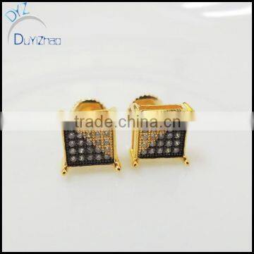 925 sterling silver square hip hop screw back earrings