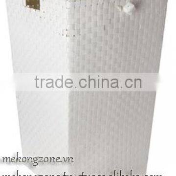 Plastic Woven Straps Laundry Basket with Lid