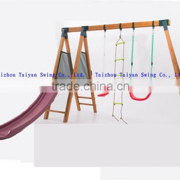 2014 new outdoor wooden swing set B with Slide