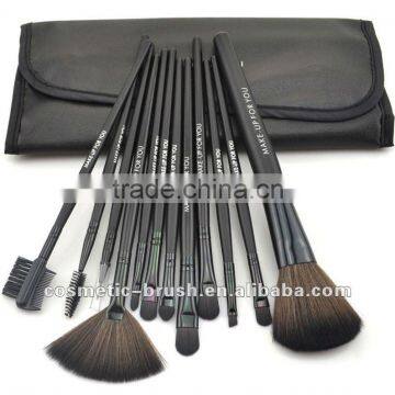 Promotion high quality professional 12pcs black synthetic hair wood handle cosmetic makeup brush sets/kits