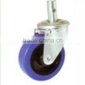 Swivel/Swivel Brake Solid Stem Castors Fitted with Blue Elastic Rubber Wheel, Nylon Center