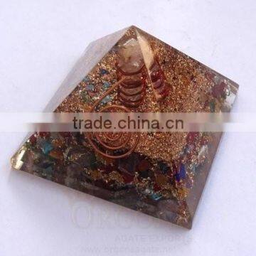 Mix Chakra Stone Orgone Pyramid | Orgonite Chakra Stone Pyramid ( With Crystal Point) | Orgonite
