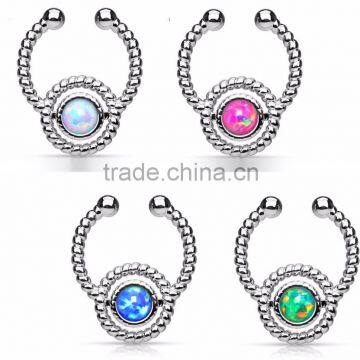 Roped Circle Design Septum Hanger Opal Gem Fake Ring